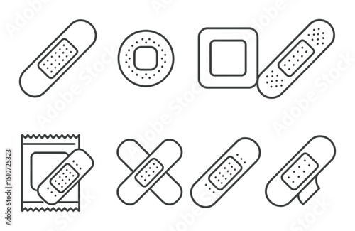 Medical bandages silhouette icon set. wound care and adhesive patch symbols