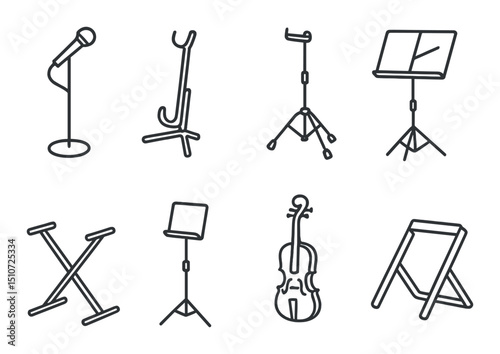 Musical equipment icon set: flat, concert and sound gear symbols for bands