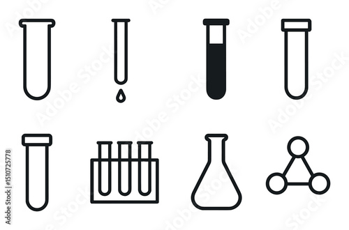Scientific test tube icon set. minimalist linear style for labs and chemistry visuals