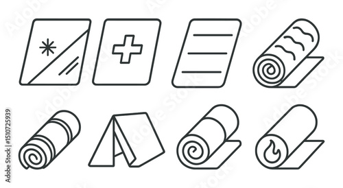 Emergency preparedness silhouette icon set. survival gear and safety essentials