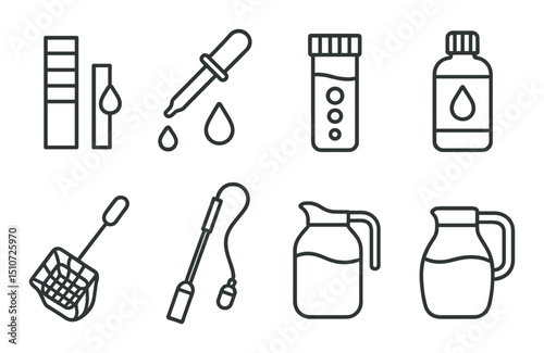 Water quality testing linear icon set. environmental analysis and assessment symbols