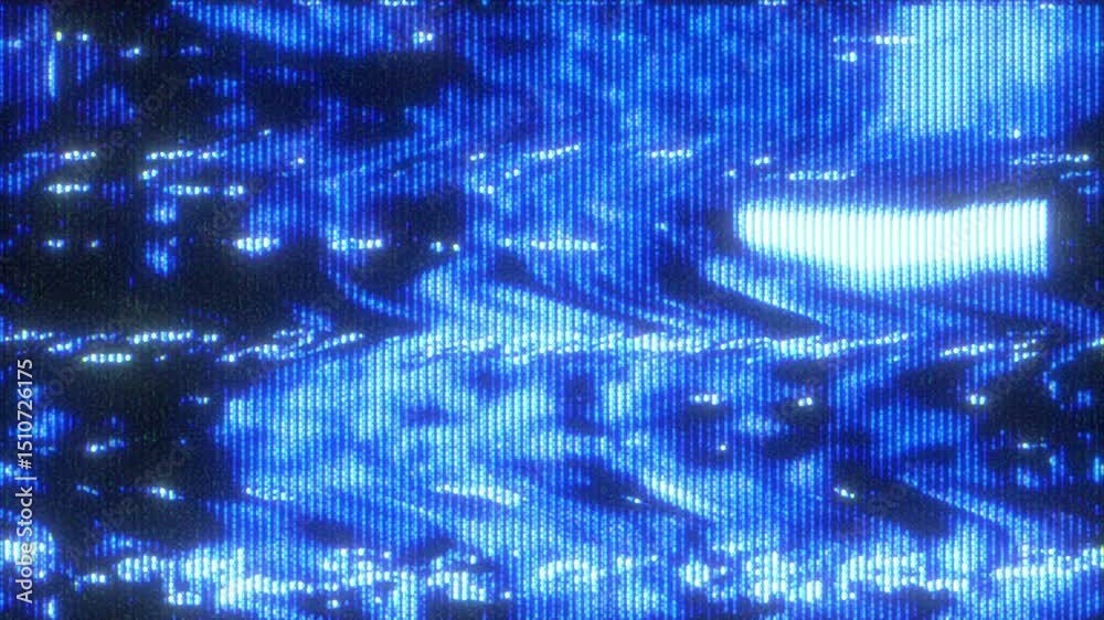 4K CRT static screen with intense blue glitch waves and analog distortion, pixel flicker and signal interference for motion graphics overlay, screen mode, retro tech and cyber visual texture