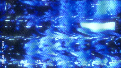 4K CRT static screen with intense blue glitch waves and analog distortion, pixel flicker and signal interference for motion graphics overlay, screen mode, retro tech and cyber visual texture