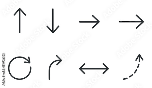 Arrow icons set in linear style. direction, navigation, and pointer symbols