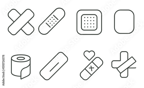 Medical bandage icon set: minimalist silhouette style for healthcare design