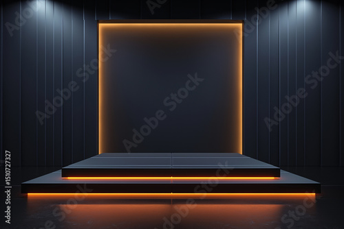 A black stage with orange lights