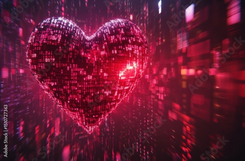 Digital love expressed by AI on Valentine’s Day with glowing heart symbol