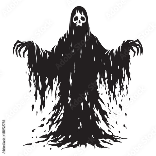 Monochrome ghost silhouette for ghostly themes – ghost silhouette – ghost vector illustration – silhouette of ghost

