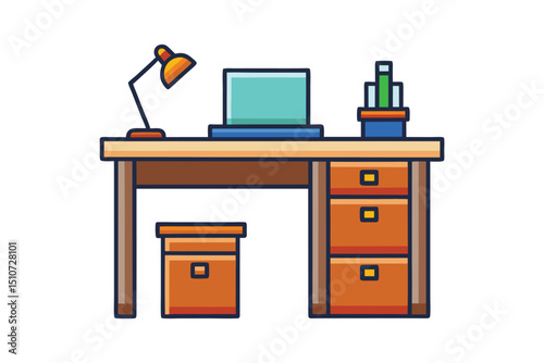 set of office desk vector illustration on white background