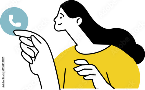 Illustration of person touching call icon for contact us communication and support services online now vector art illustration