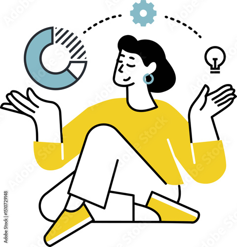 Woman data analysis analytics business intelligence visualization report dashboard presentation 100 vector art illustration