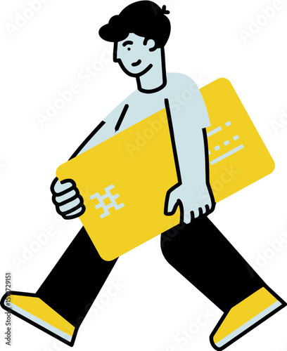 Illustration of man holding credit card for financial services and online banking transaction payment method vector art illustration