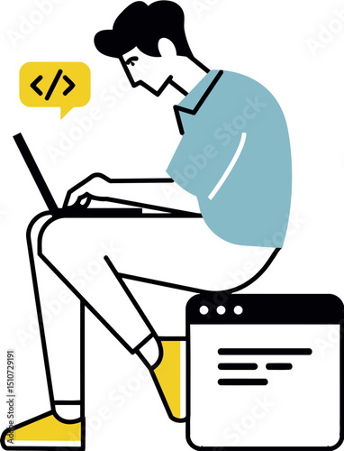 Illustration of programmer coding on laptop software development web developer coding design and development work 100 vector art illustration