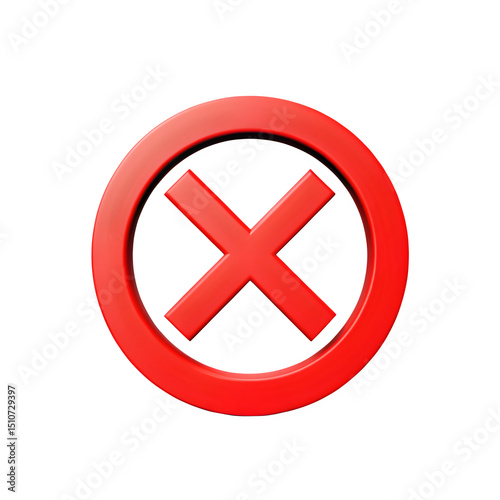 3D Render of a Red X Mark in a Circle - Error, Cancel, Close, or Wrong Symbol