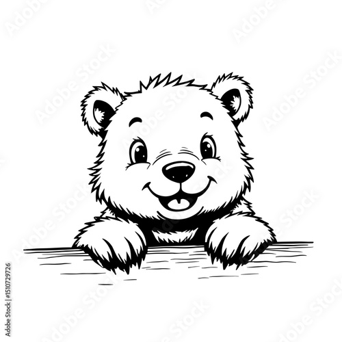 A charming illustration of a cute bear cub with adorable eyes and a friendly smile, ready to bring joy and warmth to any design. 