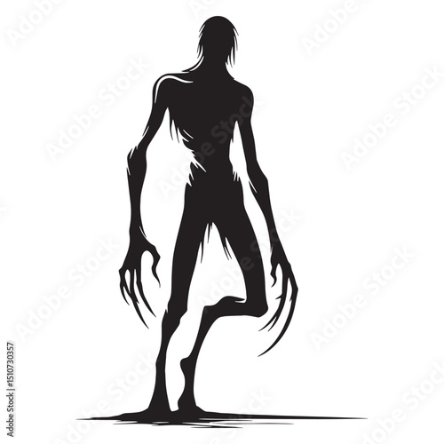 Clean-line ghoul silhouette with dramatic presence – ghoul silhouette – ghoul vector illustration – silhouette of ghoul

