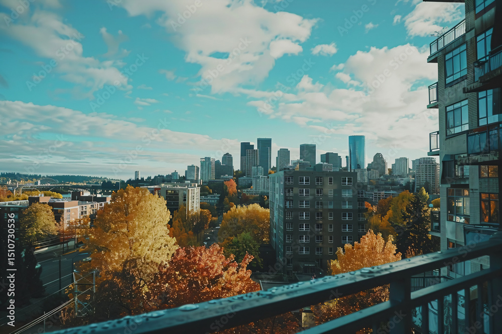 Obraz premium a view of a city from a balcony