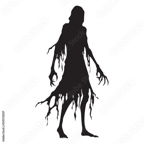 Simplified ghoul silhouette with distinct contour lines – ghoul silhouette – ghoul vector illustration – silhouette of ghoul

