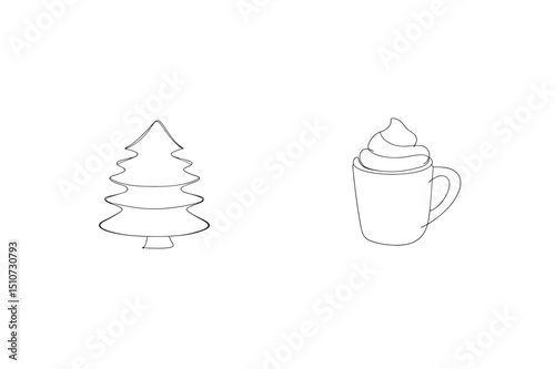 Festive christmas symbols depicted in one continuous line art style on white background
