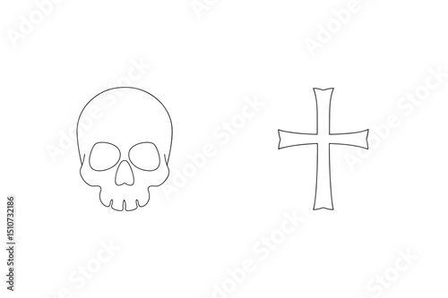 Skull and cross outline drawings for halloween concepts and christian symbolism