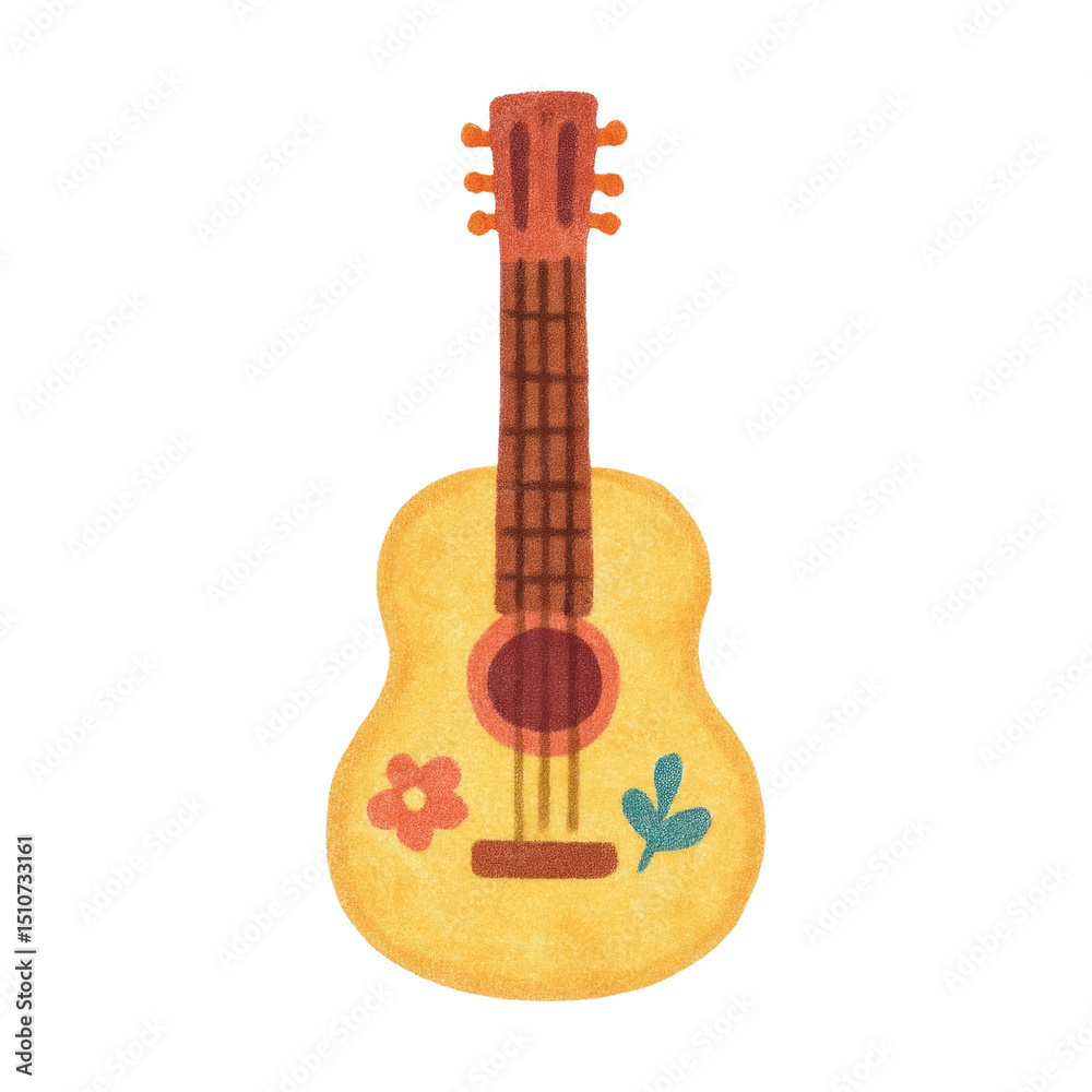 Obraz premium PNG Colorful guitar with floral design.