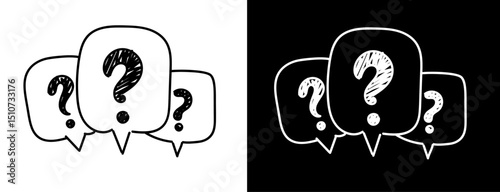 Doodle line question mark set. Ask bubble. FAQ illustration. Help sign speech bubble. Chat question. Question bubbles. Message box with question mark icon. Help peech bubble.