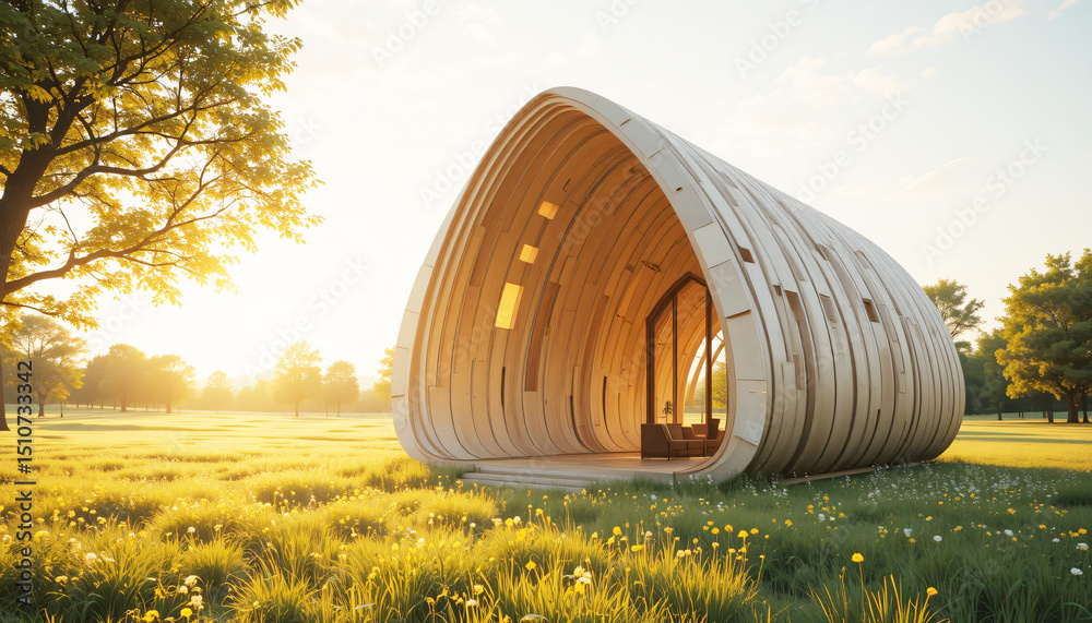 Obraz premium Modern Chapel with Interlocked Wooden Shells