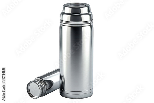A gleaming stainless steel thermos a beacon of warmth on frosty mornings promising comfort on on transparent background