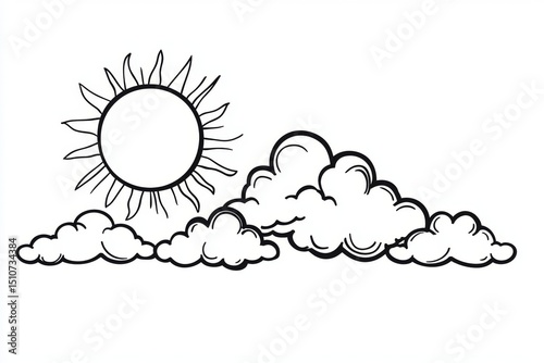 Unique line art featuring the sun and clouds, showcasing elegance and simplicity.