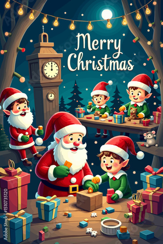 christmas music poster, christmas party poster, christmas poster background, santa poster, happy holidays poster, christmas poster greeting card, christmas, winter, holiday, landscape, illustration, x