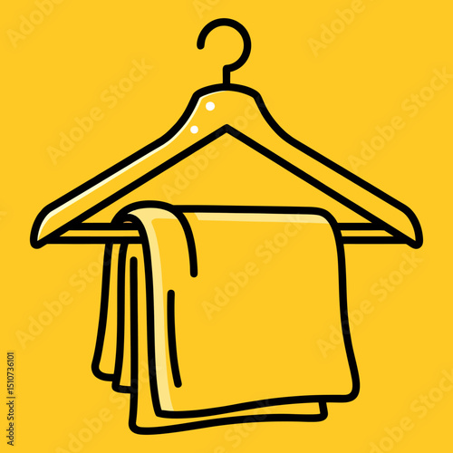 A yellow cloth hangs on a wooden hanger against a mustard yellow background