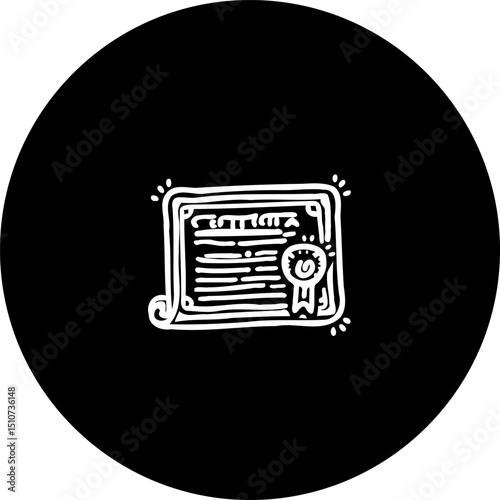 Stylized certificate symbol against a stark, contrasting background circle