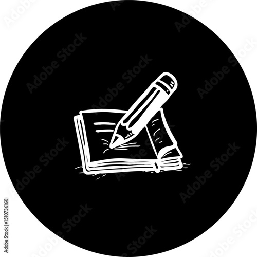 Minimalist depiction of pencil on notebook, a simple drawing in black and white