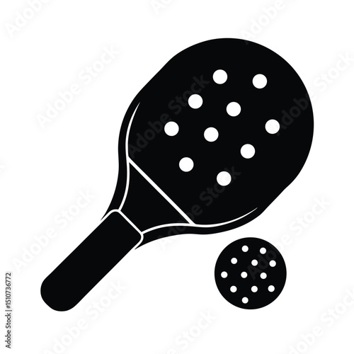 Pickleball paddle and ball vector silhouette