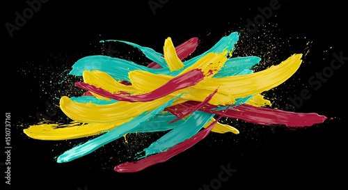 Colorful Paint Strokes Abstract Art on Black Background