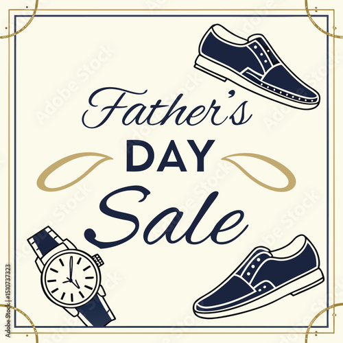 Elegant Fathers Day Sale Banner with Shoes and Watch Illustration