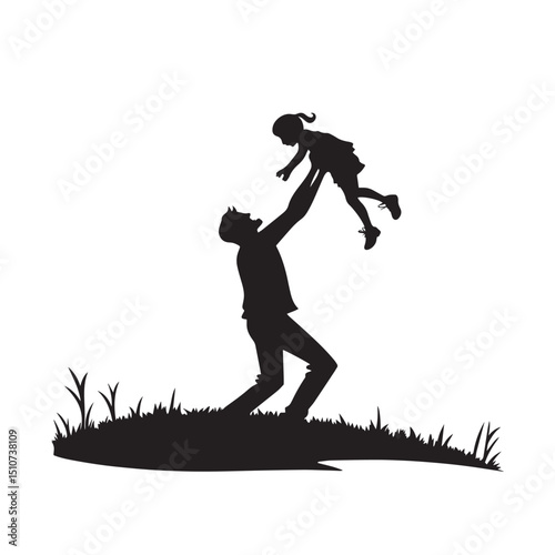 Happy fathers day with dad and children silhouette