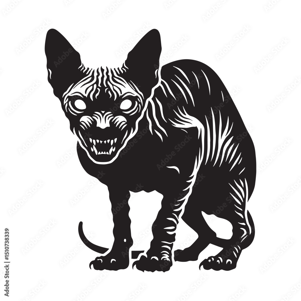 Obraz premium Sleek hairless cat silhouette optimized for spooky design packs – hairless cat silhouette – hairless cat vector illustration – silhouette of hairless cat