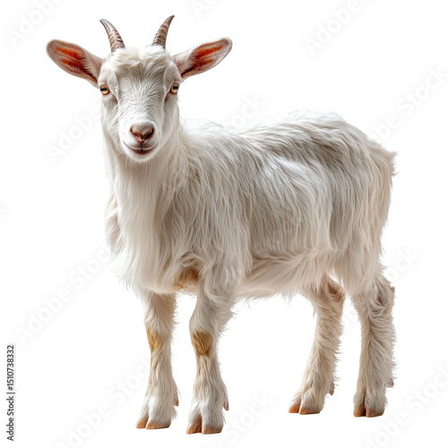 Isolated pristine white goat standing calmly with transparent background artwork