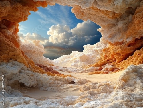 Surreal rock formations in a dramatic desert landscape