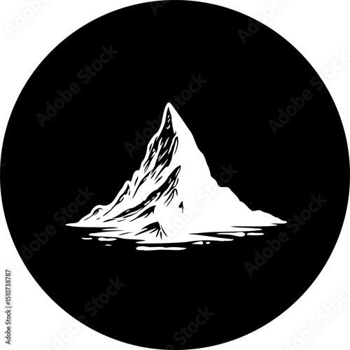 Monochromatic depiction of a majestic mountain peak against dark backdrop