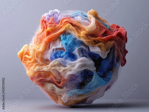 Abstract art piece with vibrant swirling colors in studio