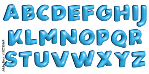 Blue letters in 3D style. Fun alphabet for kids and games.