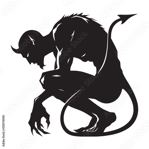 Clean-edged hunched demon silhouette ideal for fantasy assets – hunched demon silhouette – hunched demon vector illustration – silhouette of hunched demon


