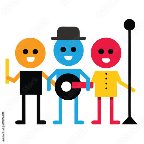 Musical band emoji icons a set of colorful vector illustrations