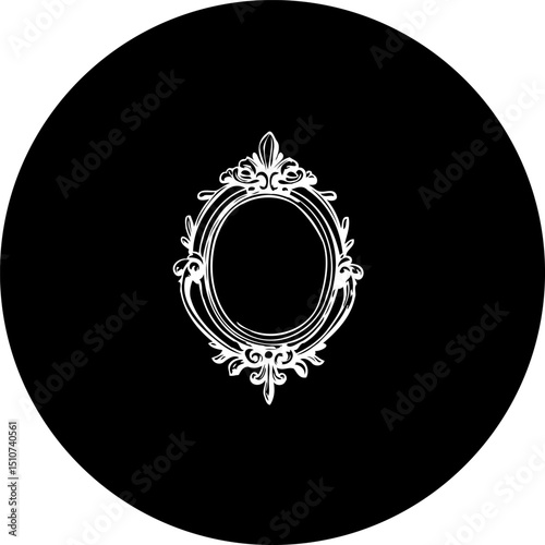 Ornamental Mirror Silhouette in Deep Black Roundel for Artful Composition