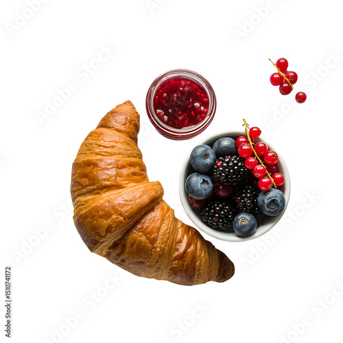Delicious croissant breakfast with fresh berries jam and blackberries a delightful morning treat