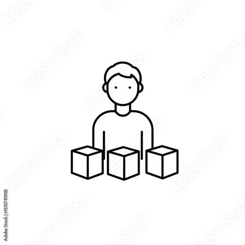 Boy Arranging Blocks Minimalist Icon. Autism Spectrum Predictability, Routine, Order. For Educational Materials, Web, App, Awareness