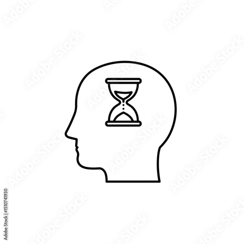 Human Head Hourglass, Minimalist Icon Illustration. Monochrome. Autism Spectrum, Information Processing Time, Neurodiversity Concept. For Educational Materials, Websites, Apps, Awareness