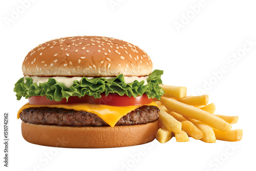 Juicy Cheeseburger with Crispy French Fries Delicious Fast Food Meal